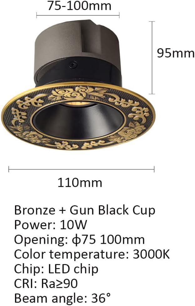 Chinese Vintage Brass Retrofit LED Recessed Lighting Fixture 4.3 Inch LED Can Lights Retrofit Recessed Lighting, 3000K, Smooth Trim,