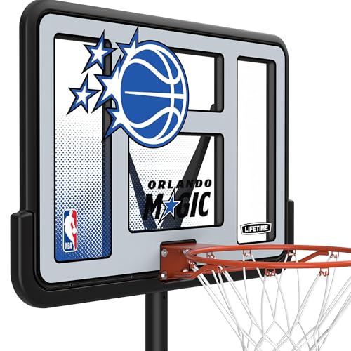 Image of Lifetime NBA Orlando Magic Portable Basketball Hoop, Adjustable Height 7.5-10 Ft, 44 Inch Shatterproof Fusion Backboard, Base with Wheels