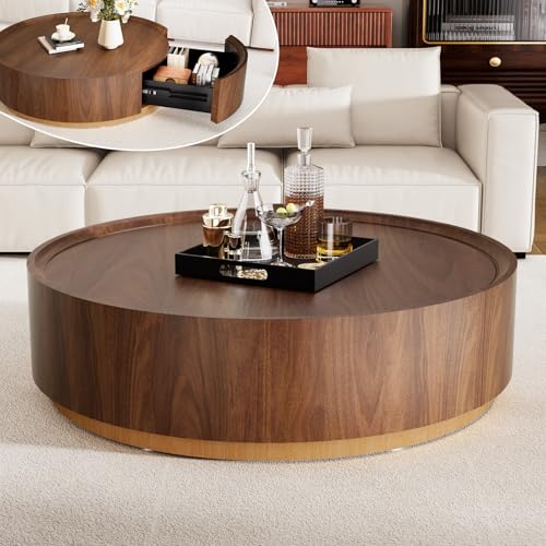 RZTPYS Table Basse Ronde De 90 Cm avec Tiroir, Tables Centrales Modernes De Luxe avec Rangement, Table Basse D'appoint pour Salon, Chambre, Appartement, Bureau...