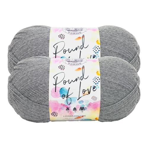 Image of Lion Brand Yarn, Pound of Love Crochet Yarn, Oxford Grey, Gray, 2 Pack | Large Skein Everyday Basic 100% Acrylic Worsted Weight Knit Fiber for Baby Blankets, Classic Afghans, Sweaters, Scarf Sets