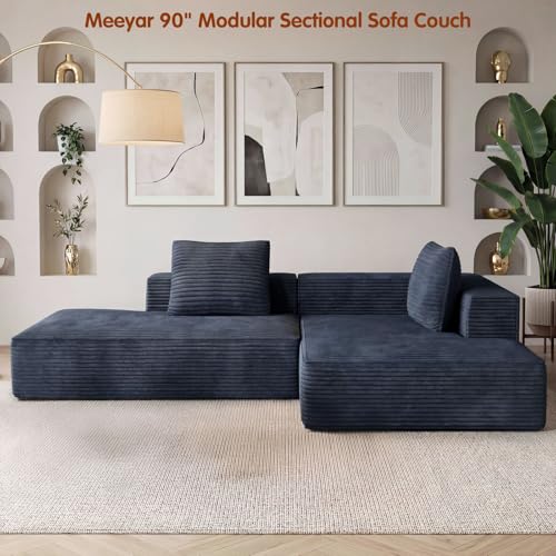Image of Modular Sectional Sofa, Cloud Sectional Couch with Deep Seat, Modern L-Shape Sofa Couch with Chaise,Upholstered Boneless Couches for Living Room Bedroom (Dark Blue, Right Facing Chaise)
