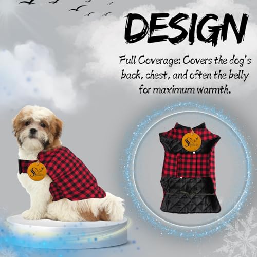 Image of Sage Square Winter Coloured Dog Coat - All-Weather Protection, Windproof, Waterproof Cozy Fleece Lining, Adjustable Straps, Durable Construction, Stylish, Comfortable, Jacket (Red & Black, Small)