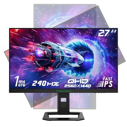 TITAN ARMY 27' Monitor Gaming 240Hz 2K, Fast IPS, QHD 2560 x 1440p Vertical Monitor, 1ms, HDR 400 135% sRGB, FreeSync y G-Sync Monitor de Computer, Cuidado de Los Ojos, VESA, DP, HDMI, P2710S