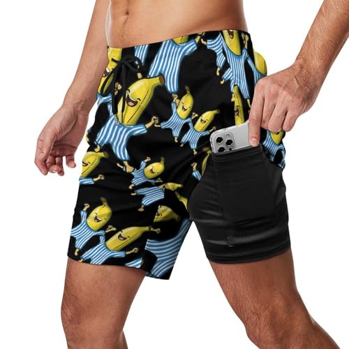 Funny Bananas in Pajamas Mens Swim Trunks with Quick-Drying Lining Beach Shorts for Outdoor Sports2