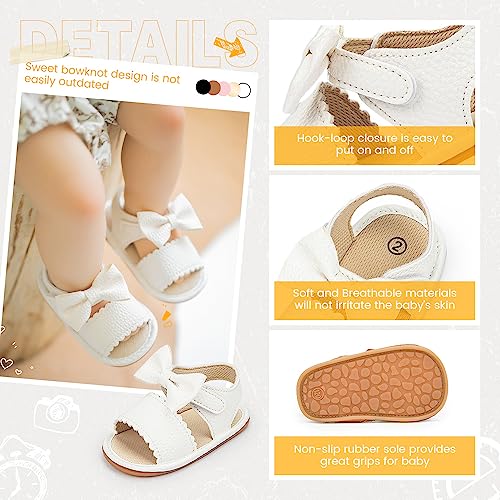 Image of Miamooi Infant Baby Girls Boys Sandals Summer Bowknot Crib Shoes Toddler Pu Leather Flower Soft Rubber Sole Dress Flats First Walker Shoes