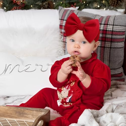 3 Pack 7 "Christmas Big Bows Baby Girls Headbands Red Wide Headband Stretch Newborn Bows Handmade Green Hairbands Christmas Hair Accessories Gifts for Newborn Toddler Infant2