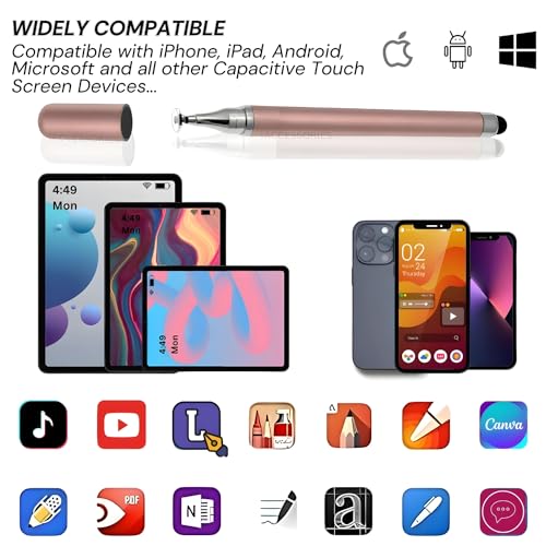Image of 2-Way Dual-Sided Stylus Pen Compatible with All Touch Screens Devices Mobile Phones Android Tablet iOS Windows Smartphones - Rose Gold