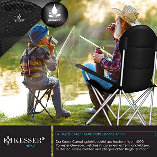 Foto von KESSER® Campingstuhl faltbar bis 150 kg Angelstuhl Faltstuhl Klappstuhl Gepolstert mit Armlehnen und Getränkehalter + Tasche mit hoher Rückenlehne, Strandstuhl, Klapphocker, Farbe:Schwarz/Schwarz