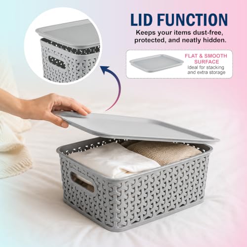 Image of JD Fresh Pack of 3 Premium Plastic Storage Basket with Lid /Smooth Handle Design&Stackable Storage Organizer /Durable Kitchen Storage Basket for Clothes, Vegetables, Fruits, Toys, Stationery(Multicolor)