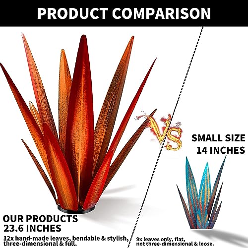 Image of KODIBO 24 inch Metal Agave Plant Outdoor Decor, Large Garden Sculpture, Red | Wateproof, Rustproof, Hand-Painted Metal Plant, Tequila Rustic Sculpture, Desert Steel Yard Art, Yard Decorations Outdoor