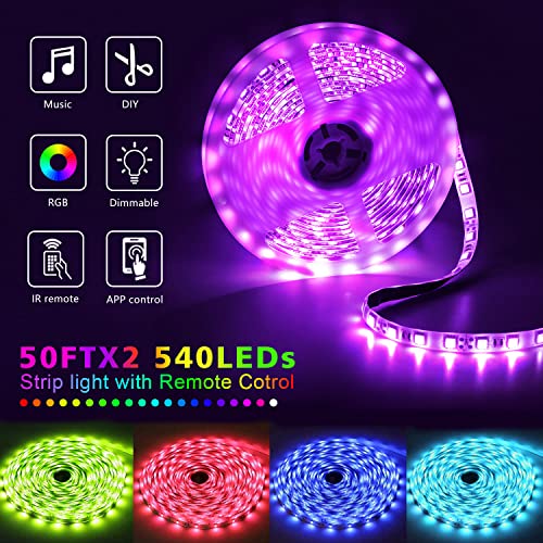 Nexillumi 100Ft Led Strip Lights Music Sync Color Changing Rgb Led Strip 44-Key Remote, Sensitive Built-In Mic, App Controlled Led Lights Rope Lights, 5050 Rgb Led Light Strip(App+Remote+Mic) #TOP4