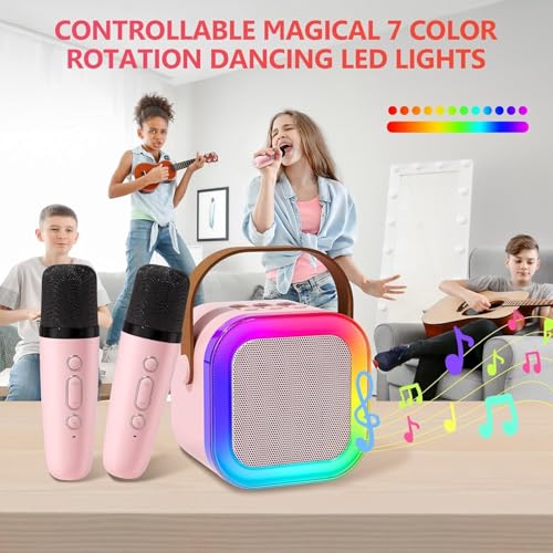 Image of Kids Karaoke Speaker with Wireless Microphone | Portable Bluetooth Singing Machine with LED Lights | Mini Rechargeable Karaoke System for Boys & Girls (2 Mic, Blue)