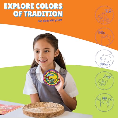 Image of Asian Hobby Crafts DIY Ethnic Coaster Painting Kit - 6 Pre-Marked Coasters, Paint & Brush | Warli, Madhubani, Gond, Indian Folk Art Kit for Kids & Adults (4-12) | Birthday Return Gift Craft Set