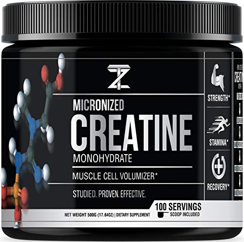 TZ Nutrition Creatine Monohydrate Powder - Optimum Strength Building - High-Grade Muscle Growth Powder - Micronized Creatine Unflavored Supplement Pre and Post Workout - 100 Servings (with long scoop)