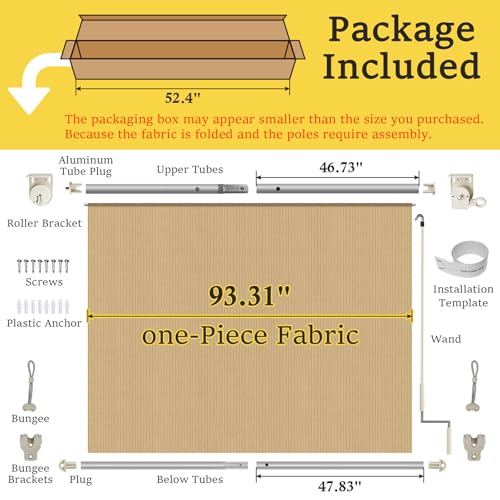 Image of 8' W x 8' H Cordless Outdoor Roller Shades, Wheat | 90% UV Block, Patio Roll Up Outdoor Blinds, 2 Poles & 1 Fabric, Exterior Sun Shade Cloth For Porch, Gazebo, Balcony, Pergola