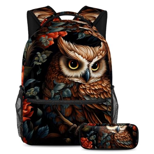 Sac à dos hibou avec trousse d'école assortie grand format pour élève