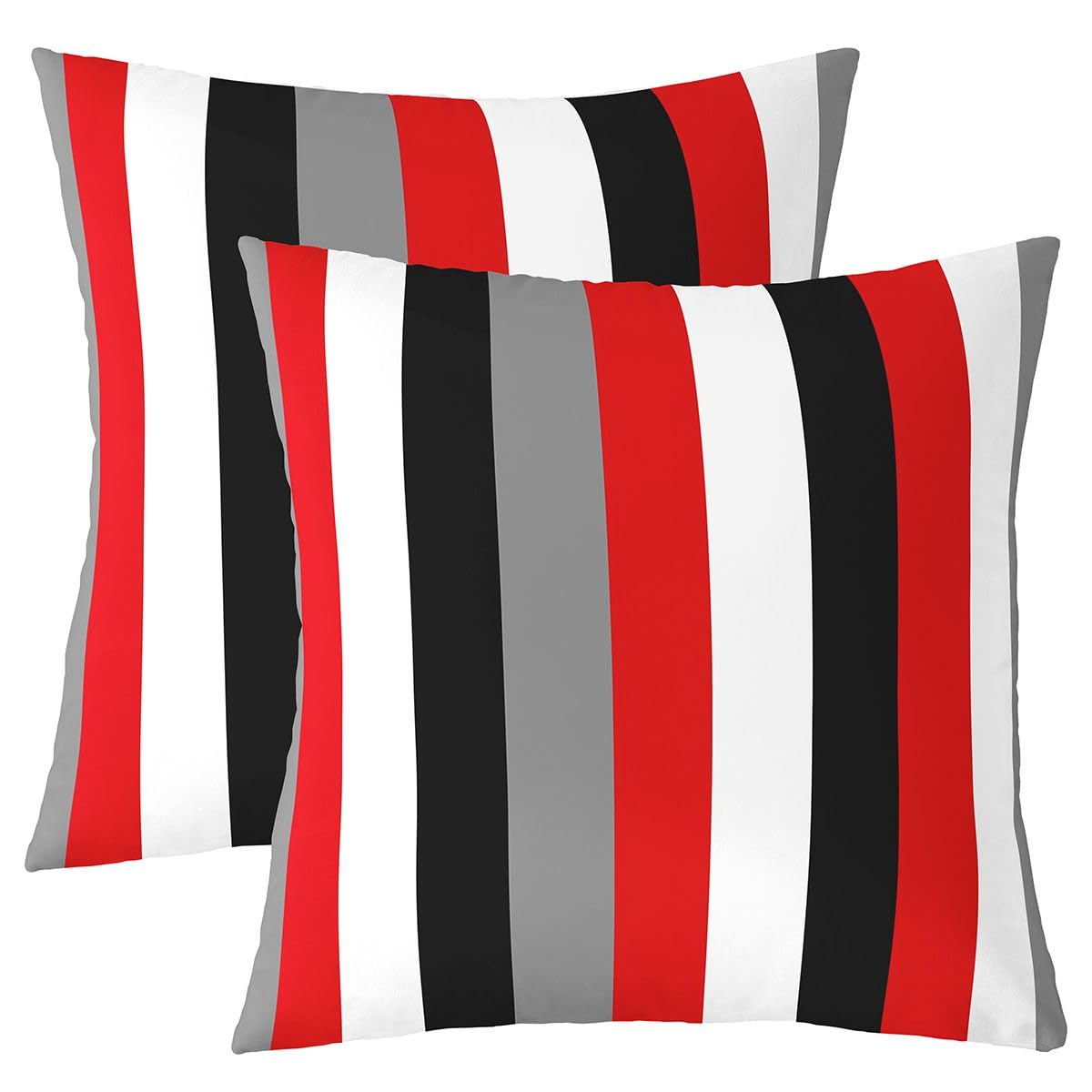 Homewish Black Red Grey White Striped Cushion Covers 50 x 50 cm Set of 2