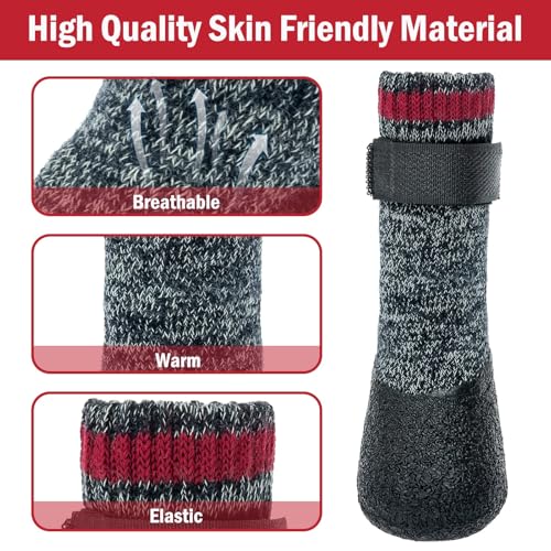 Image of Mihachi Dog Socks Rubber Sole Paw Protectors with Straps Traction Control Anti-Slip Waterproof Boots Winter Paw Protectors