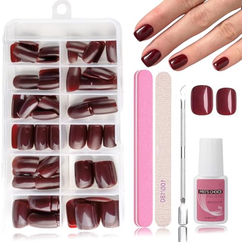 Virellay 120 Stück Rot Nägel Zum Aufkleben, Kurz Tiefrote Press on Nails, Natürlich Einfarbig Künstliche Nägel, Full Cover Fake Nails mit Nagelkleber für Frauen(Wine Rot, Kurz) Virellay 120 Stück Rot Nägel Zum Aufkleben, Kurz Tiefrote Press on Nails, Natürlich Einfarbig Künstliche Nägel, Full Cover Fake Nails mit Nagelkleber für Frauen(Wine Rot, Kurz)