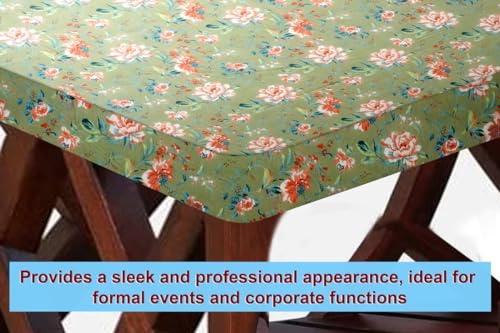 Image of The Furnishing Tree Elastic Cotton Square Center Table Cover 18x18 in Inches Floral Multicolor on Greenish Base