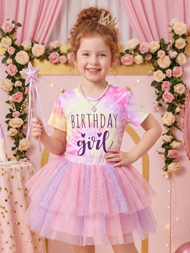 Image of YHHR Birthday Girl Shirt Tie Dye Girls Birthday Shirts 7-14 Year Kids Tops | Girls Birthday T Shirt, Cute B-Day Gifts Party Tops ,Birthday Outfits ,Letter Print Tees ,Graphic Short Sleeve Tee Tops