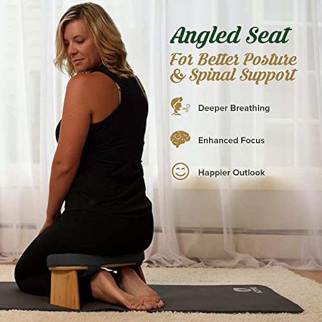 Monk & Llama Meditation Bench - Foldable, Ergonomic, Bamboo Kneeling Stool¡ª Perfect Seiza Bench Meditation Stool Chair for Prayer & Travel - Deeper & Enjoyable Sessions
