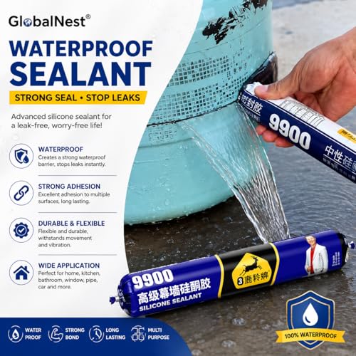 Image of Waterproof Silicone Sealant 9900 Multipurpose Adhesive Tube - Fast Dry Leak Repair Sealant for Roof, Concrete, Metal, Steel & Water Tank | Strong Bond Gap Filling Waterproofing Solution