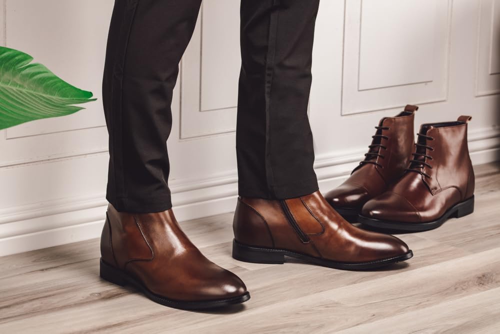 TOTO Men's Invisible Height Increasing Elevator Shoes - Coffee Brown Leather Slip-on Chelsea Boots - 2.6 Inches Taller - K33093 - Size 8 D(M) US - Image 2