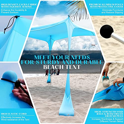 Image of Beach Tent Canopy, UPF50+ Beach Shade Portable Sun Shelter with 4 Poles, 4 Sandbags & Carrying Bag, Family Beach Sunshade for Beach, Camping, Picnic, Backyard (Blue 11x10 FT) (Sky Blue 7x7FT)