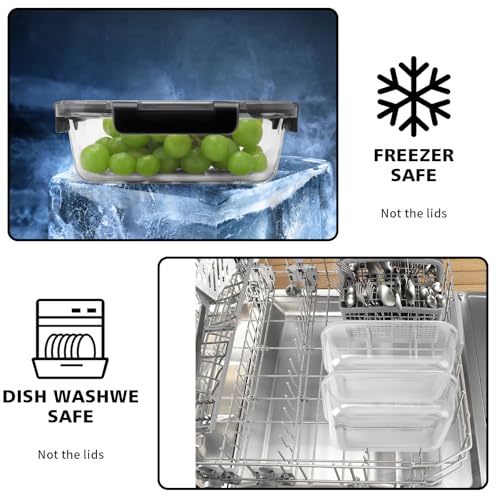 MEETOZ 10 Pack Glass Meal Prep Containers, Airtight Glass Food Containers, Stackable Glass Food Storage Containers Set with Lids,BPA-Free, for Microwave, Oven, Freezer and Dishwasher - Image 6