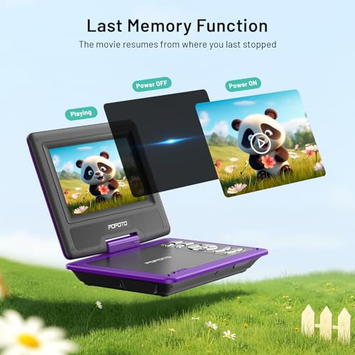 Image of 9.5 inch Portable DVD Player for Kids and Car with 7.5 inch Swivel Screen, 4-6 Hours Working Time, Car DVD Player with Dual Speakers, Remote Control, Support Sync TV, Region Free USB /SD /AV - Purple