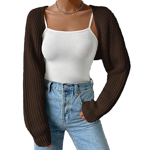 Image of Naileksi Women Long Sleeve Drop Shoulder Crop Cardigan Sweater Solid Loose Fit Casual Open Front Crop Shrug Sweater Top