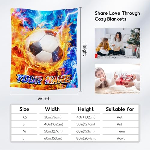 Customized Soccer Blankets for Boys - Gifts for Soccer Lovers - Soft Cozy Fleece Throws for Couch, Bed 4 Sizes
