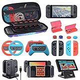 Accessories Kit Bundle for Nintendo Switch, Compact Playstand, Joy-Con Charging Dock, Grips, Racing Wheels, Carrying case, Screen Protectors, Game Card Holders, Caps, 20-in-1 Gift, Starry Pattern