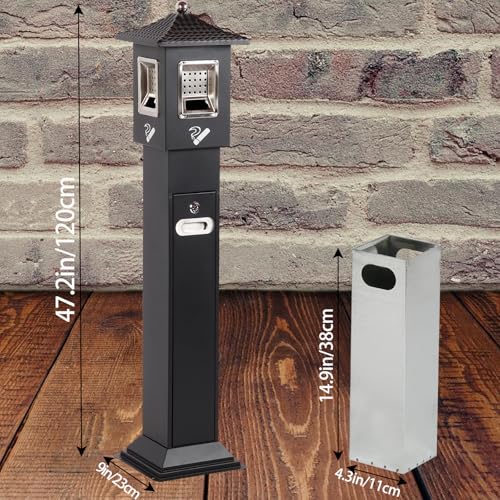 Image of 120cm Standing Waste Containers Trash Cans, Rubbish Bin Indoor Outdoor Stainless Steel Vertical Freestand Trash Bin with Key,Pub Hotel Restaurant Garden Standing Bin (A)