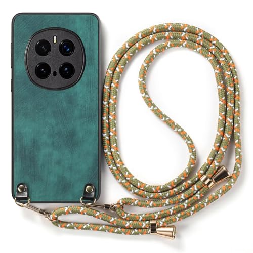Beajew Funda con Cuerda Compatible con Honor Magic4 5G, Silicona AntiChoque Premium PU Leather, con Colgante Ajustable Collar Correa para el Cuello Cadena Case - Verde