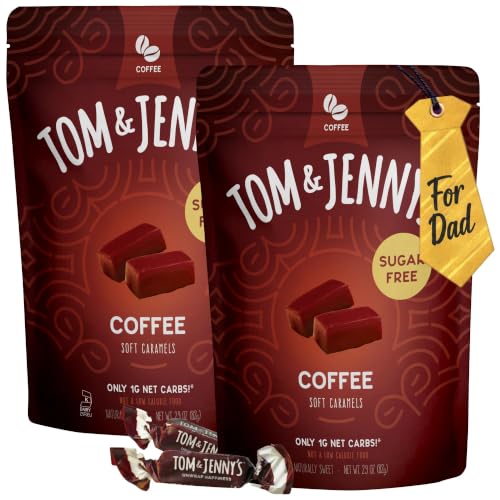 Tom & Jenny's Sugar Free Candy (Soft Caramel) with Coffee and Vanilla - Low Net Carb Keto Candy - with Allulose and Maltitol - (Coffee Caramel, 2-pack)