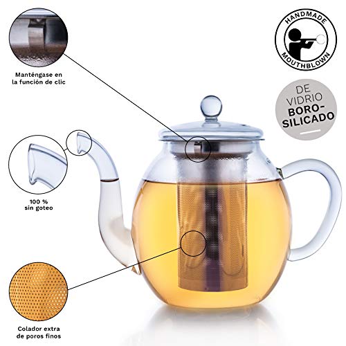 Creano Tetera con colador de vidrio, tetera de vidrio de 3 piezas con colador de acero inoxidable integrado y tapa de… - Imagen 4