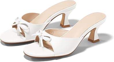 Coutgo Womens Kitten Heels Sandals Bow Mules Open Toe Flip Flops Summer Dressy Slides Shoes