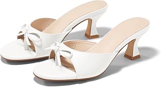 Coutgo Women's Kitten Heels Sandals Bow Mules Open Toe Flip Flops Summer Dressy Slides Shoes
