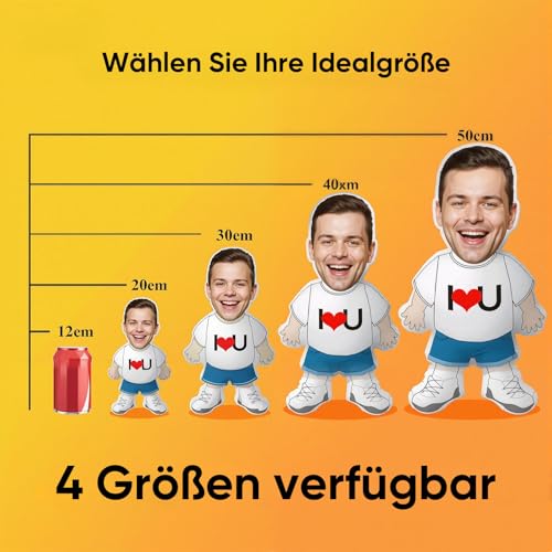 Personalisiertes Kissen mit Foto, Kuscheltier mit Gesicht Foto, Lustige Geschenke mit eigenem Foto, 3D Person Menschenform Kissen, Fotogeschenke Personalisiert zum Geburtstag Jahrestag Valentinstag