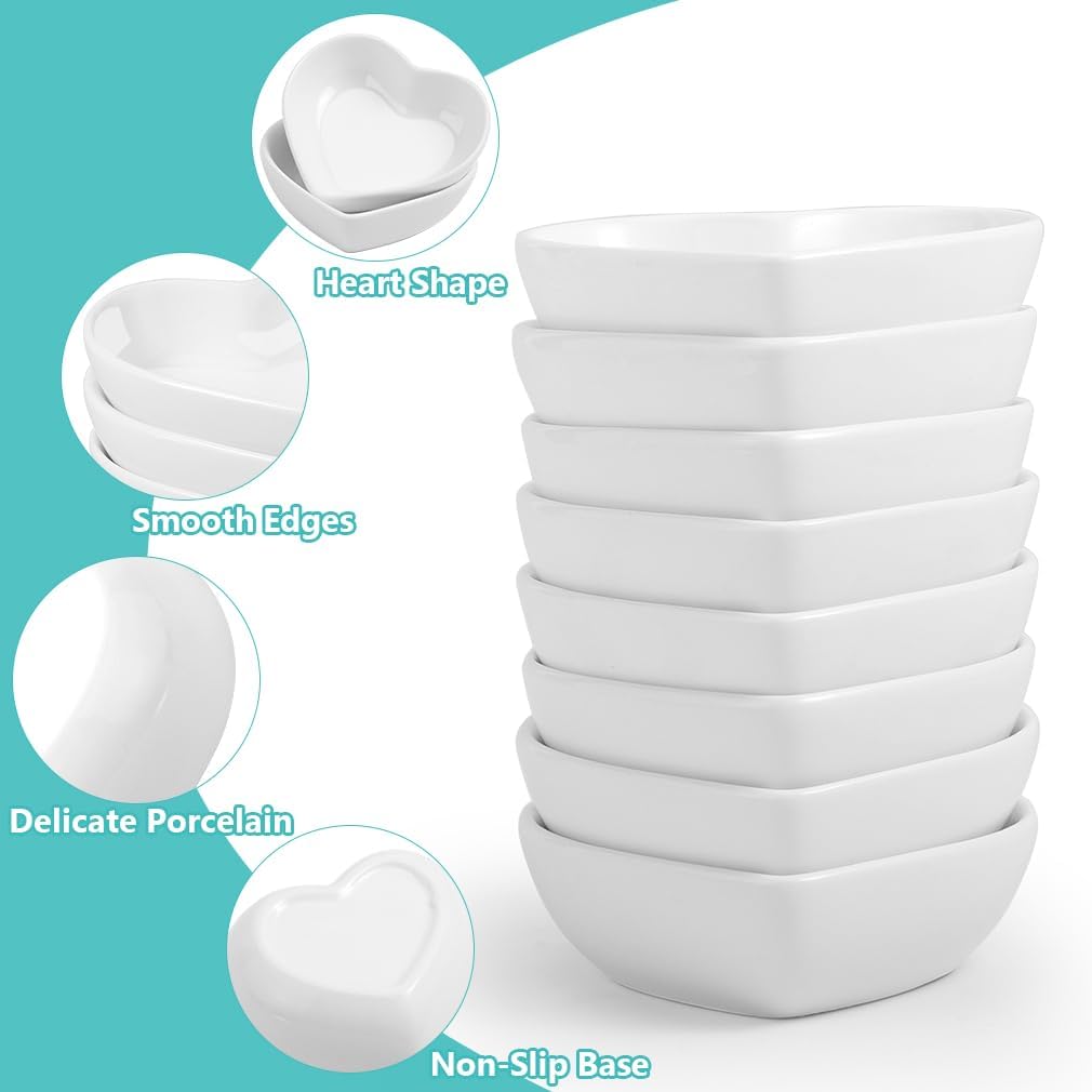 24 Pack Soy Sauce Dishes, 1.5 OZ White Heart Shaped Dip Bowls