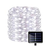 Outdoor Sting Lights, Solar Powered Copper Wire Lights 150 LED(50ft) Waterproof Christmas Decor String Light Ambiance Lighting for Christmas Tree Patio Path Party Lawn Garden Wedding (Cool White)
