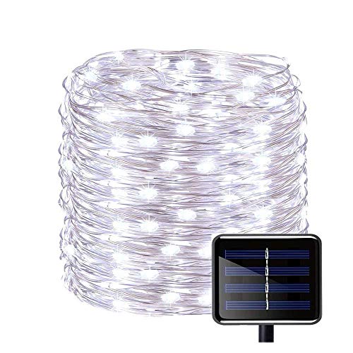 Outdoor String Lights, Solar Powered Copper Wire Lights 150 LED(50ft) Waterproof Christmas Decor Twinkle Lights Ambiance Lighting for Christmas Tree Patio Path Party Lawn Garden Wedding (Cool White)