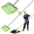 Chicken Poop Scooper & Rake 2-in-1,10 inches Metal Coop Shovel Sand Sifting Shovel with 35" to 62" Adjustable Handle,Cleaning Tools Scoop for Chicken Coops & Farm Animals