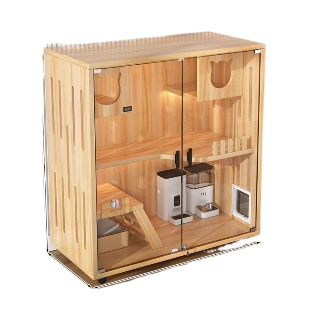 Katzenvilla aus Massivholz mit doppellagigem Katzenschrank für den Innenbereich, Haustier-Katzennest und Katzennest und Katzenstreu, Farbe: 4