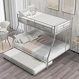 Merax Twin Over Full Bunk Bed with Trundle, 3 in 1 Triple Bunk Beds, Sturdy Steel Bunk Beds Frame fo