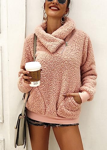 KIRUNDO Sherpa Pullover Womens Fleece Zip Sweatshirt Fall(Pink, M) - image 5