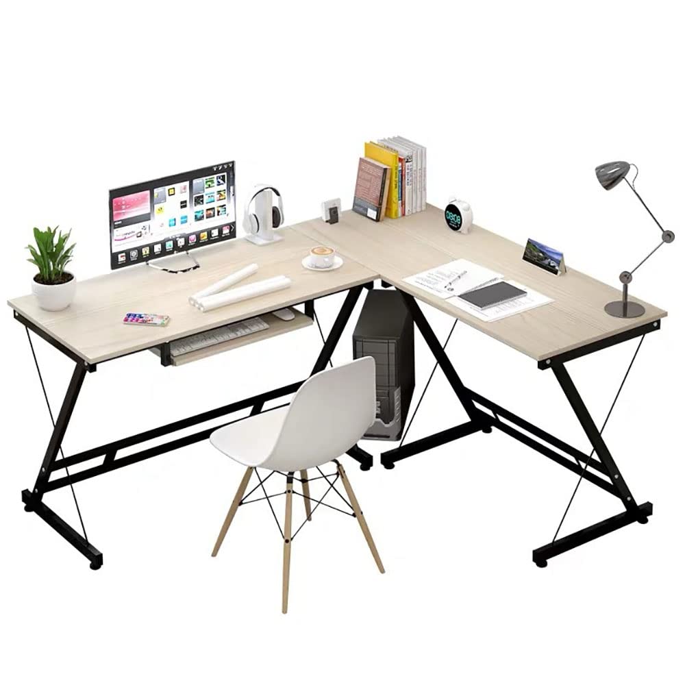 UAEJJ L Shaped Computer Desk, Corner Computer Desk, Computer Table with Large Monitor Stand, Home Office Desk Computer Writing Workstation, Space-Saving, Easy to Assemble (Maple)