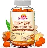 Turmeric Curcumin & Ginger Chewable Gummies for Adults and Children. Anti Inflammatory Supplement for Joint Relief. Vegan Friendly, Kosher & Halal, Gluten Free, Non GMO. 60 Count